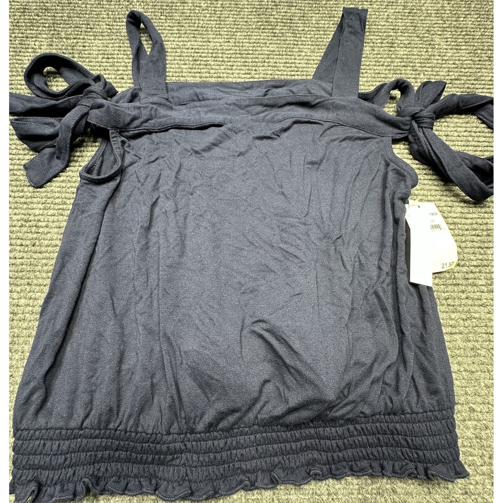 Abound Tank Top Womens Medium Navy‎ Blue Tie Strap Smocked Hem Sleeveless Summer